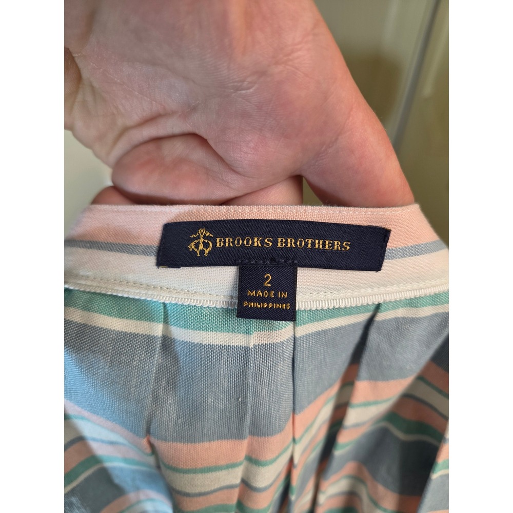 Brooks Brothers Cotton Linen Striped Button Front Midi Skirt Pastel Blue Pink 2 - Picture 2 of 11